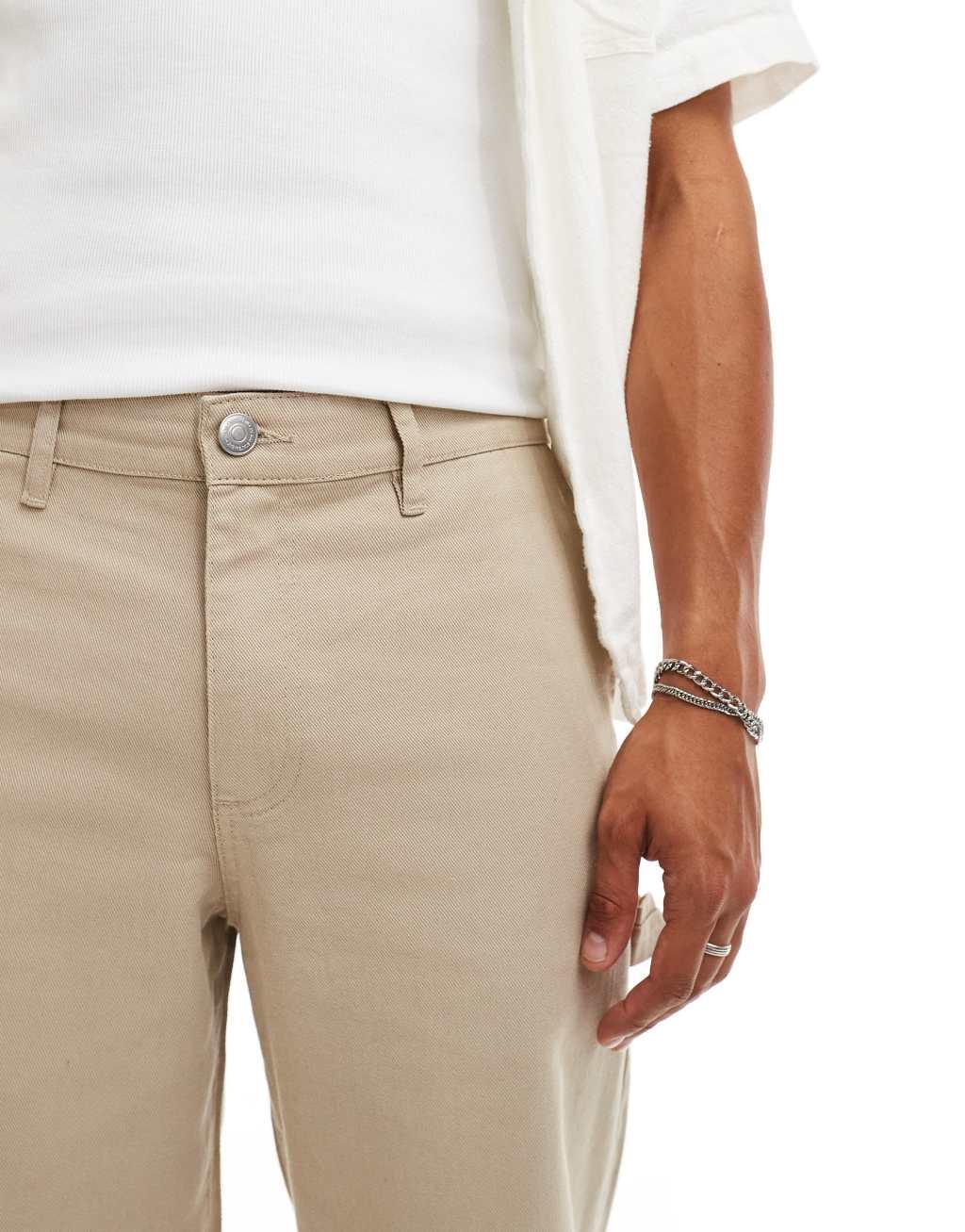 ADPT wide fit carpenter twill pants in beige  Product Image