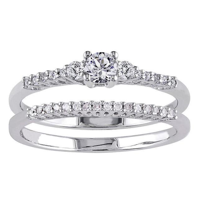 Stella Grace Sterling Silver Lab-Created White Sapphire & 1/10 Carat T.W. Diamond Engagement Ring Set, Womens Product Image