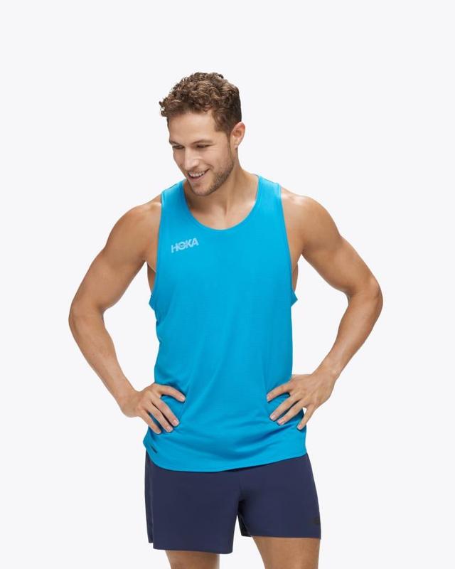 HOKA Mens Glide Singlet Top in Diva Blue, Size Large Product Image