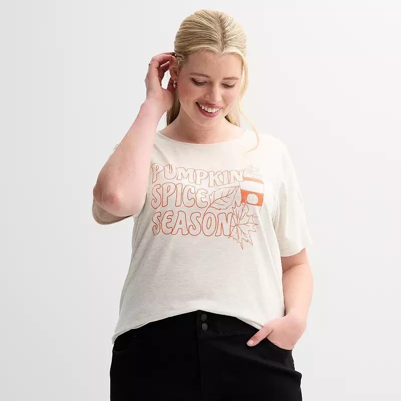 Plus Size Pumpkin Spice Season Graphic Tee, Womens Oatmeal Grey Product Image