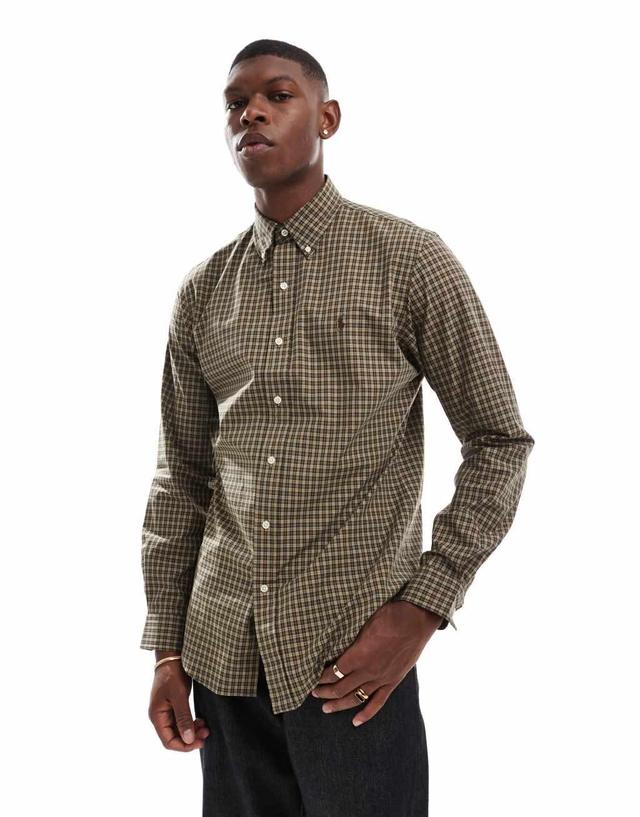 Polo Ralph Lauren icon logo check poplin shirt in khaki tan Product Image