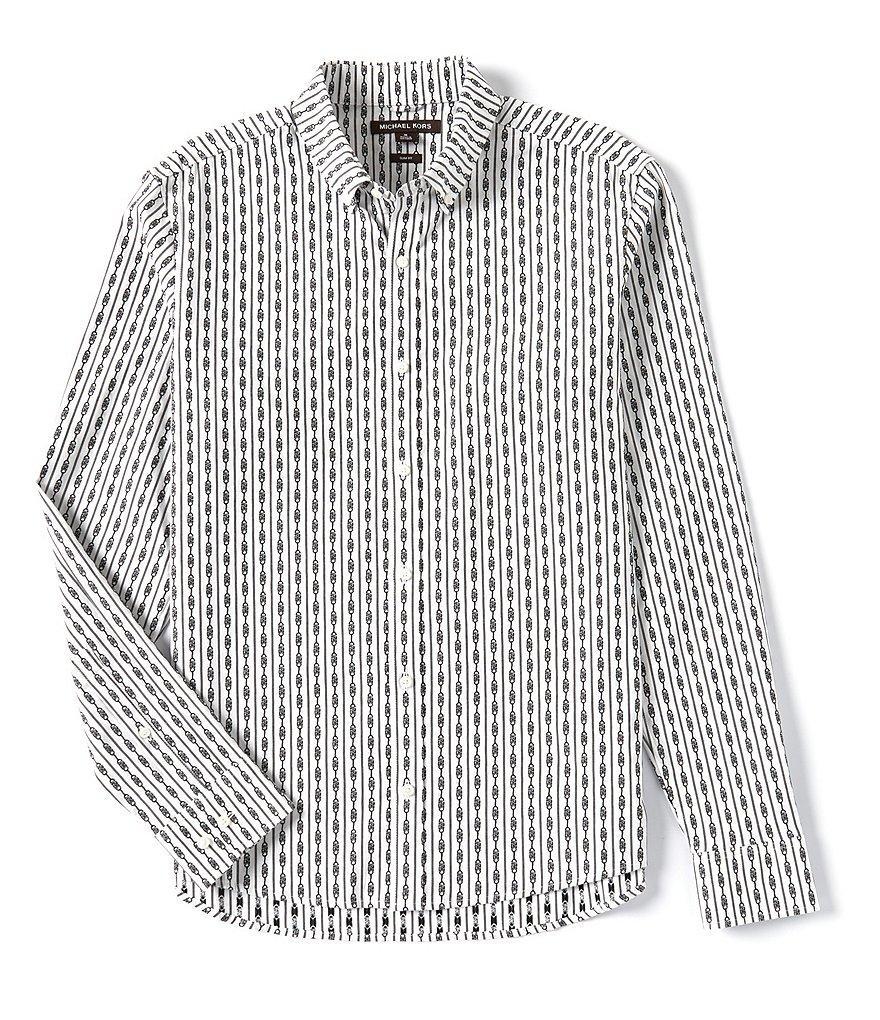 Michael Kors Slim Fit Empire Pinstripe Long Sleeve Woven Shirt Product Image