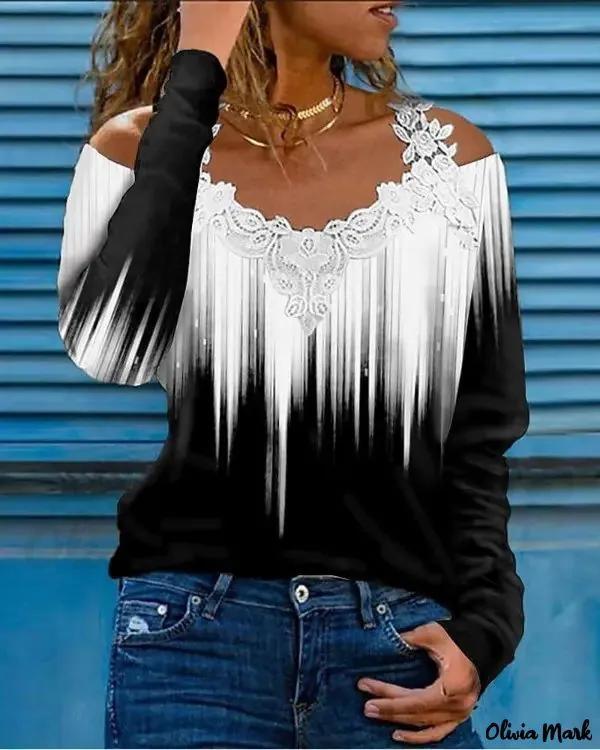 Olivia Mark – Ombre Print Contrast Lace Off Shoulder Top Product Image