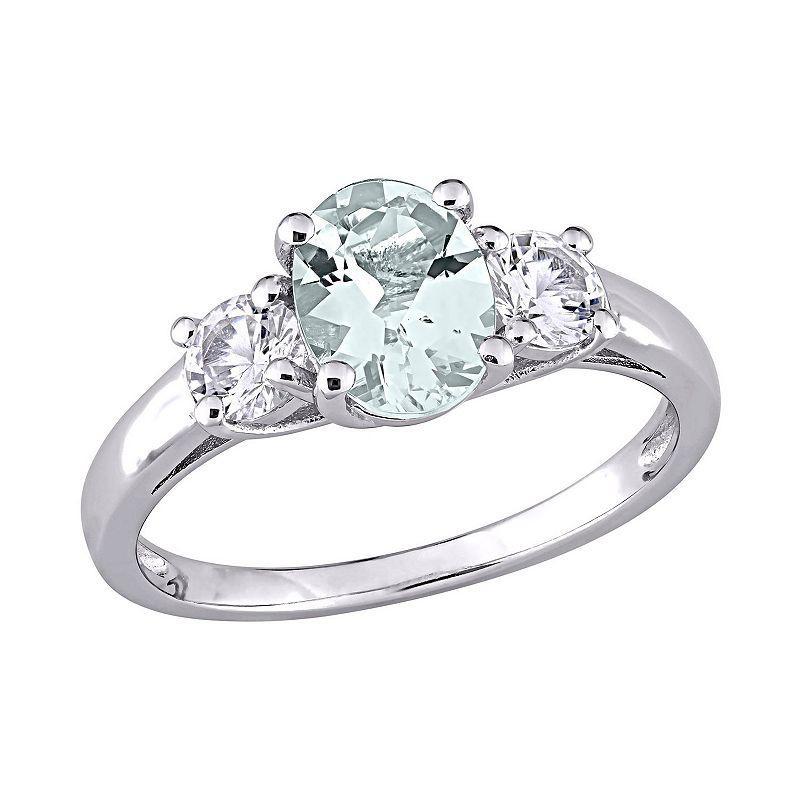 Stella Grace Sterling Silver Aquamarine and Lab-Created White Sapphire 3-Stone Ring, Womens Blue Product Image