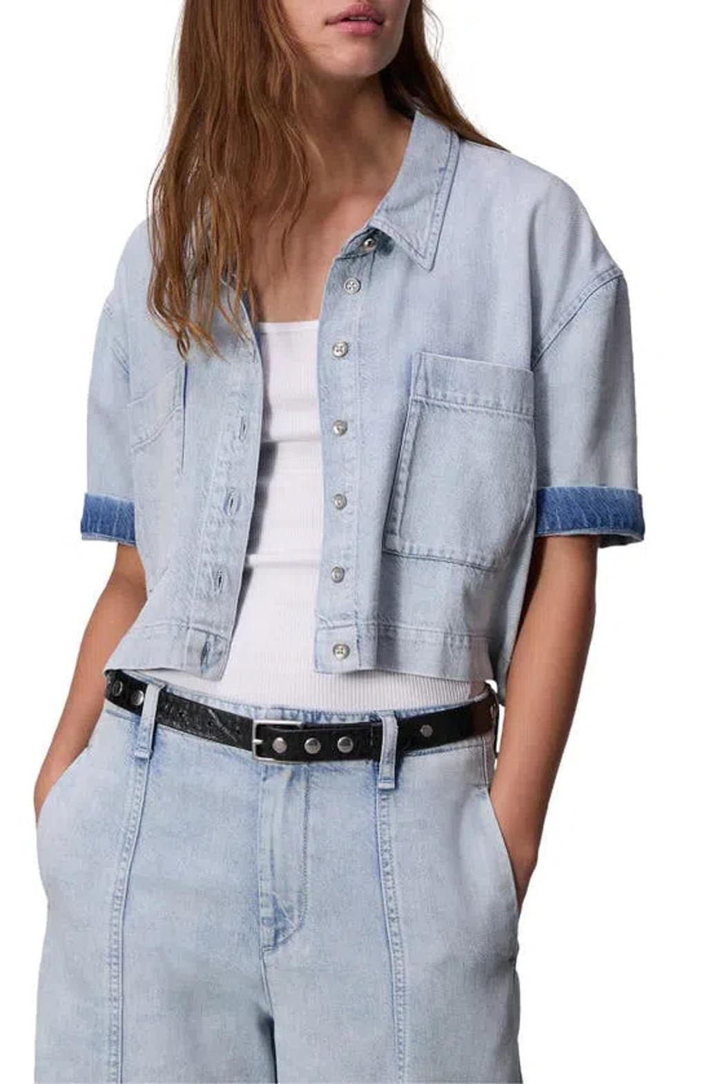 RAG & BONE Lenna Crop Featherweight Denim Button-up Shirt In Aliah Product Image