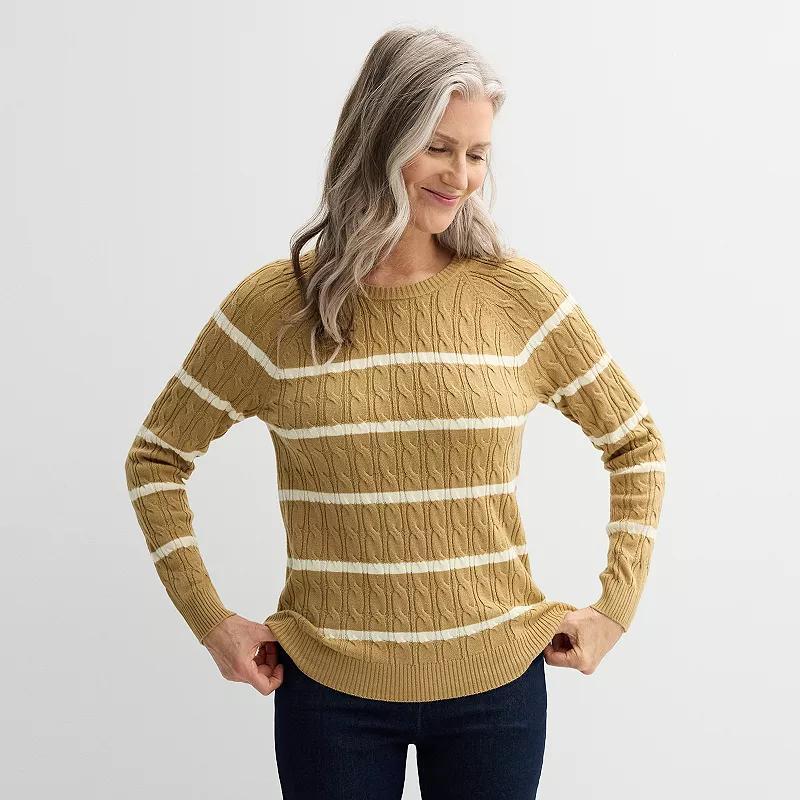 Womens Croft & Barrow The Extra Soft Cabled Crew Neck Sweater Ivory Cozy Stripe Product Image