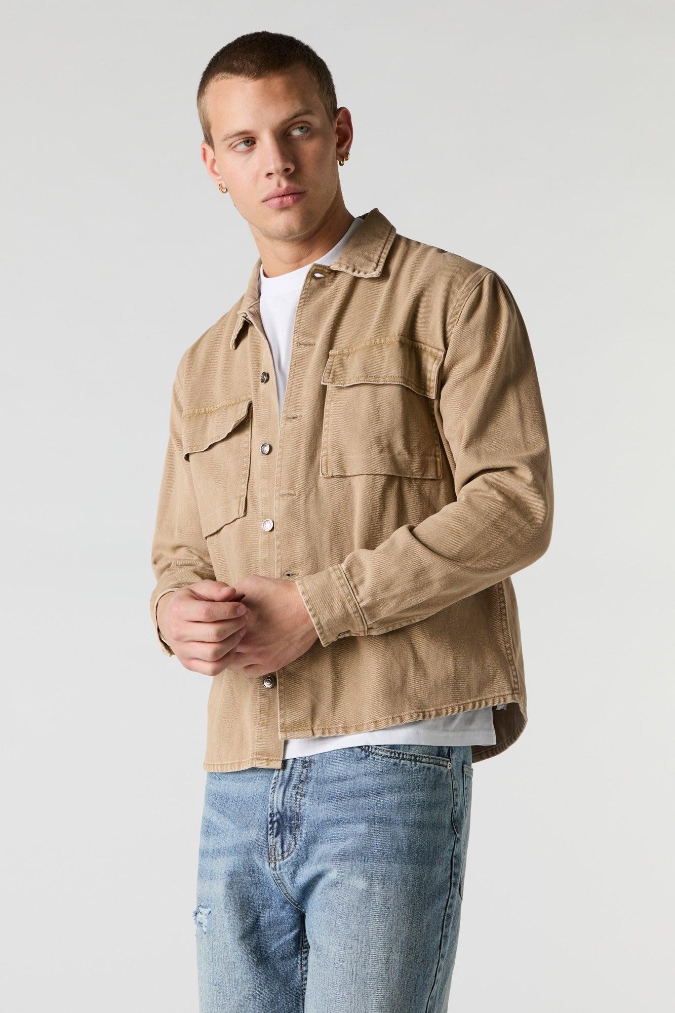 Denim Wash Collared Button-up Top Male Product Image