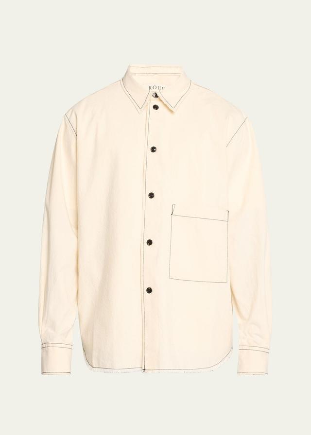 Mens Raw Contrast-Stitch Overshirt Product Image