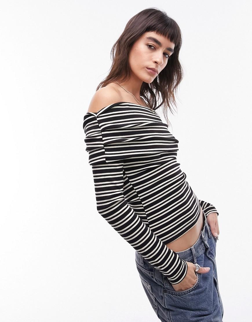 Topshop stripe long sleeve bardot top Product Image