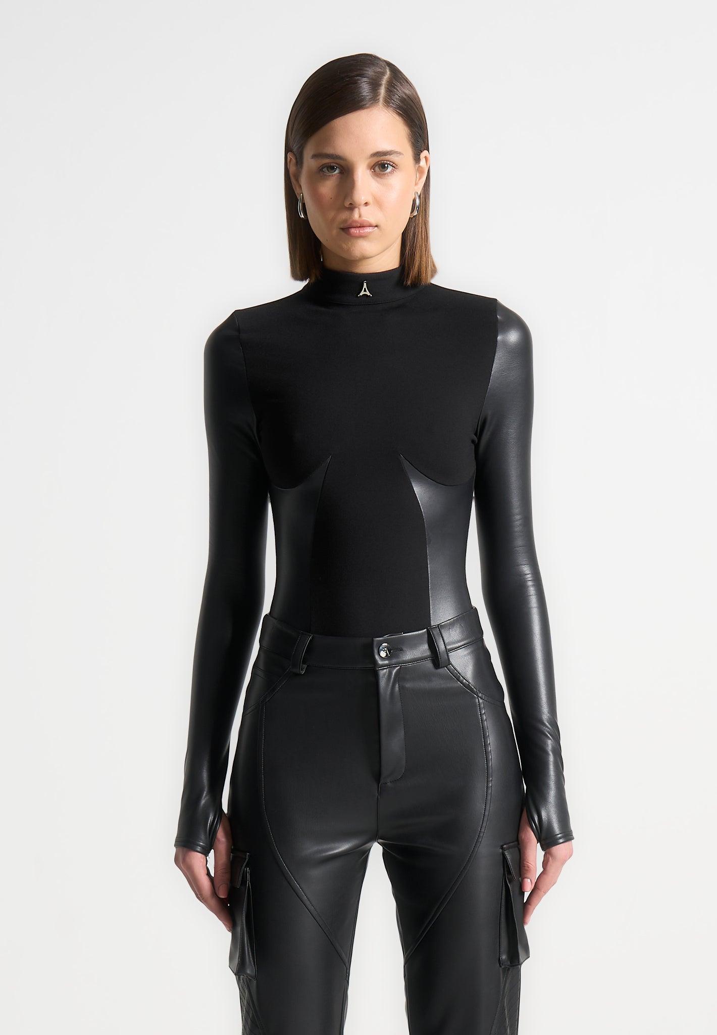 High Neck Long Sleeve Bodysuit - Black Female Product Image