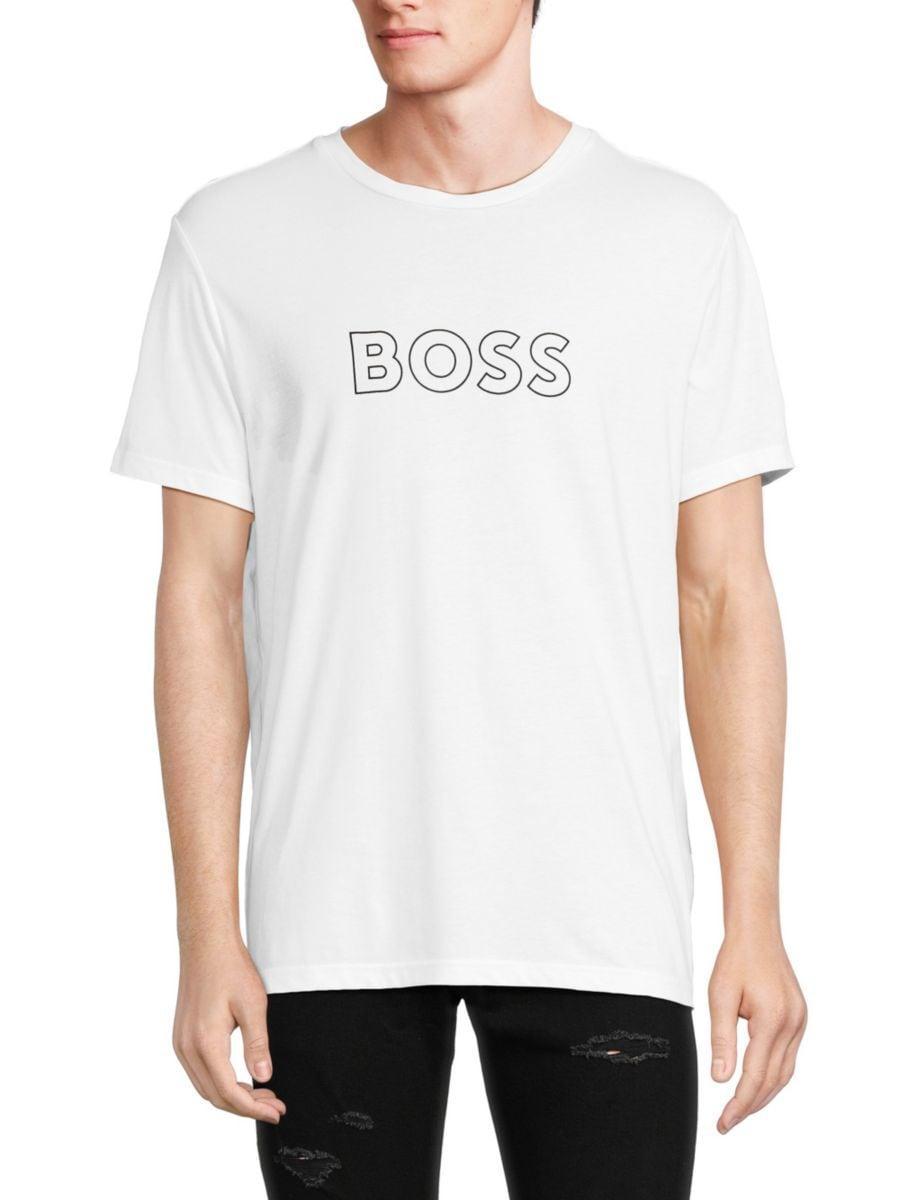 HUGO BOSS Men's Tee 1 Outlined Logo T-shirt, White Product Image