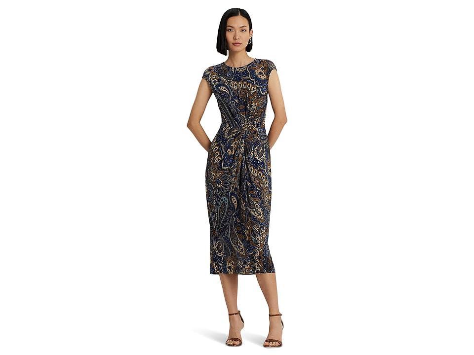 Lauren Ralph Lauren Paisley Twist-Front Jersey Dress (Navy Multi) Women's Dress Product Image