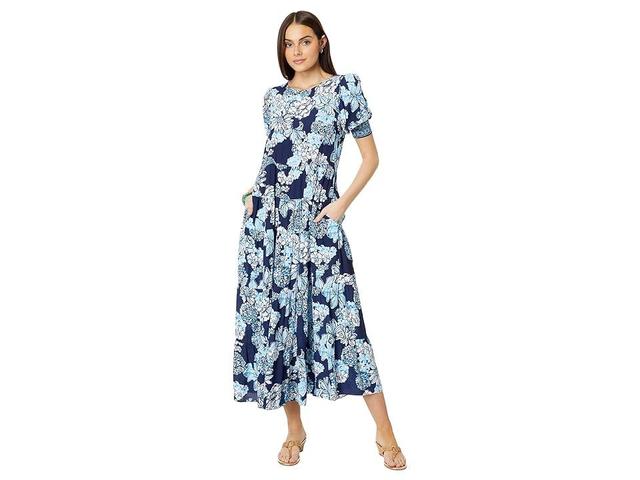 Lilly Pulitzer Ameilia Elbow Sleeve Midi (Low Tide Bouquet All Day Engineered Woven Dress) Women's Dress Product Image