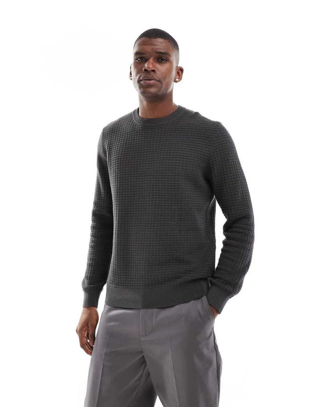 ONLY & SONS waffle crew neck sweater in dark gray Product Image