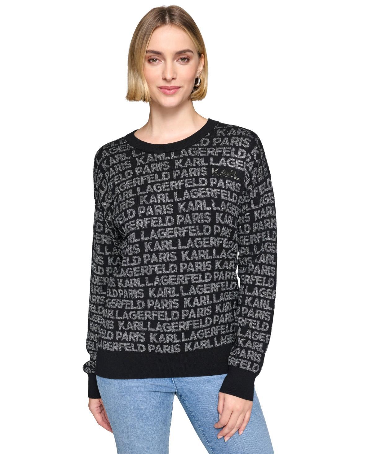 Karl Lagerfeld Paris Womens Logo Signature Crewneck Sweater, Regular & Petite - Black Product Image