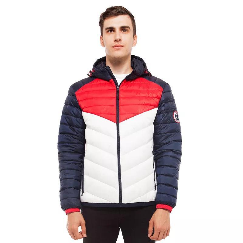 Mens Light Weight Quilted Hooded Puffer Jacket Coat - Night sky/bright white Product Image