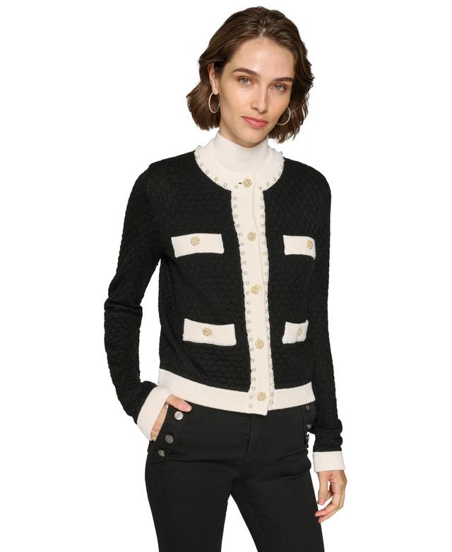 Karl Lagerfeld Paris Womens Four-Pocket Cardigan - Black/ Product Image