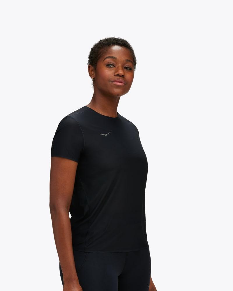 HOKA Womens Airolite Run Short Sleeve Shirt in Eggnog, Size XXL Product Image