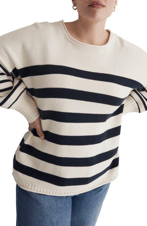 Madewell Plus Conway Pullover Sweater in Mixed Stripe (Antique Cream/Indigo) Women's Sweater Product Image
