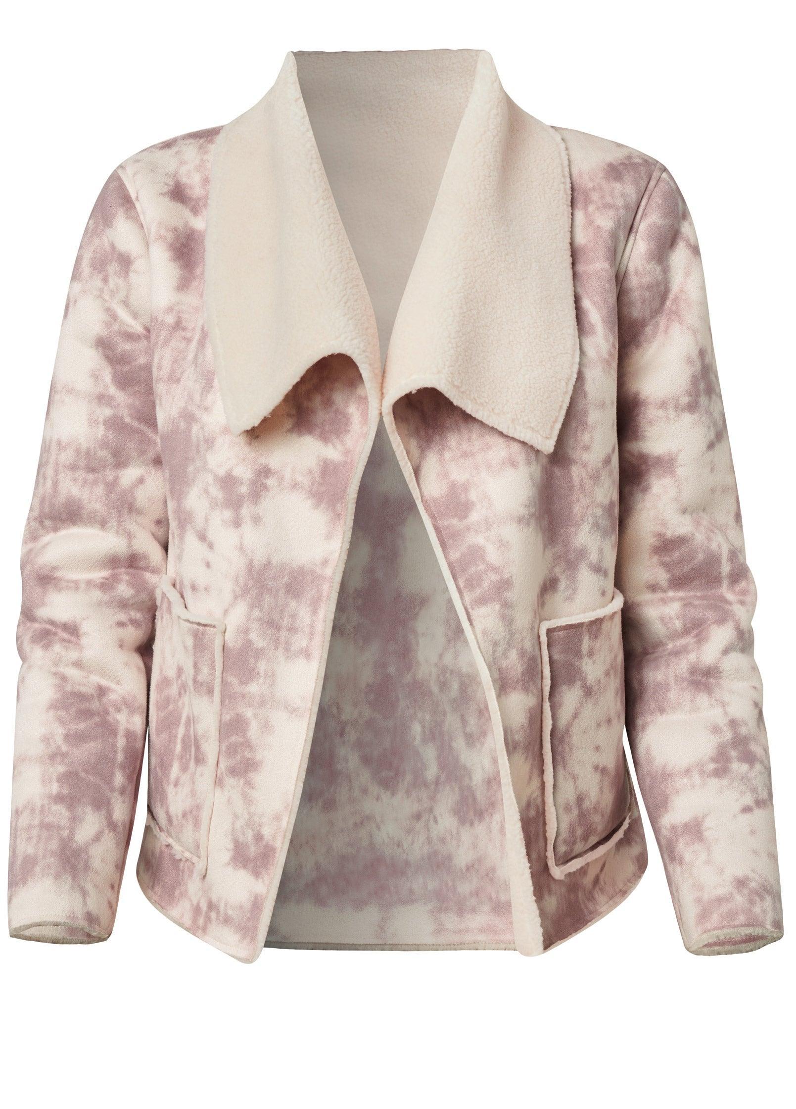 Faux-Suede Tie-Dye Jacket - White & Pink Product Image