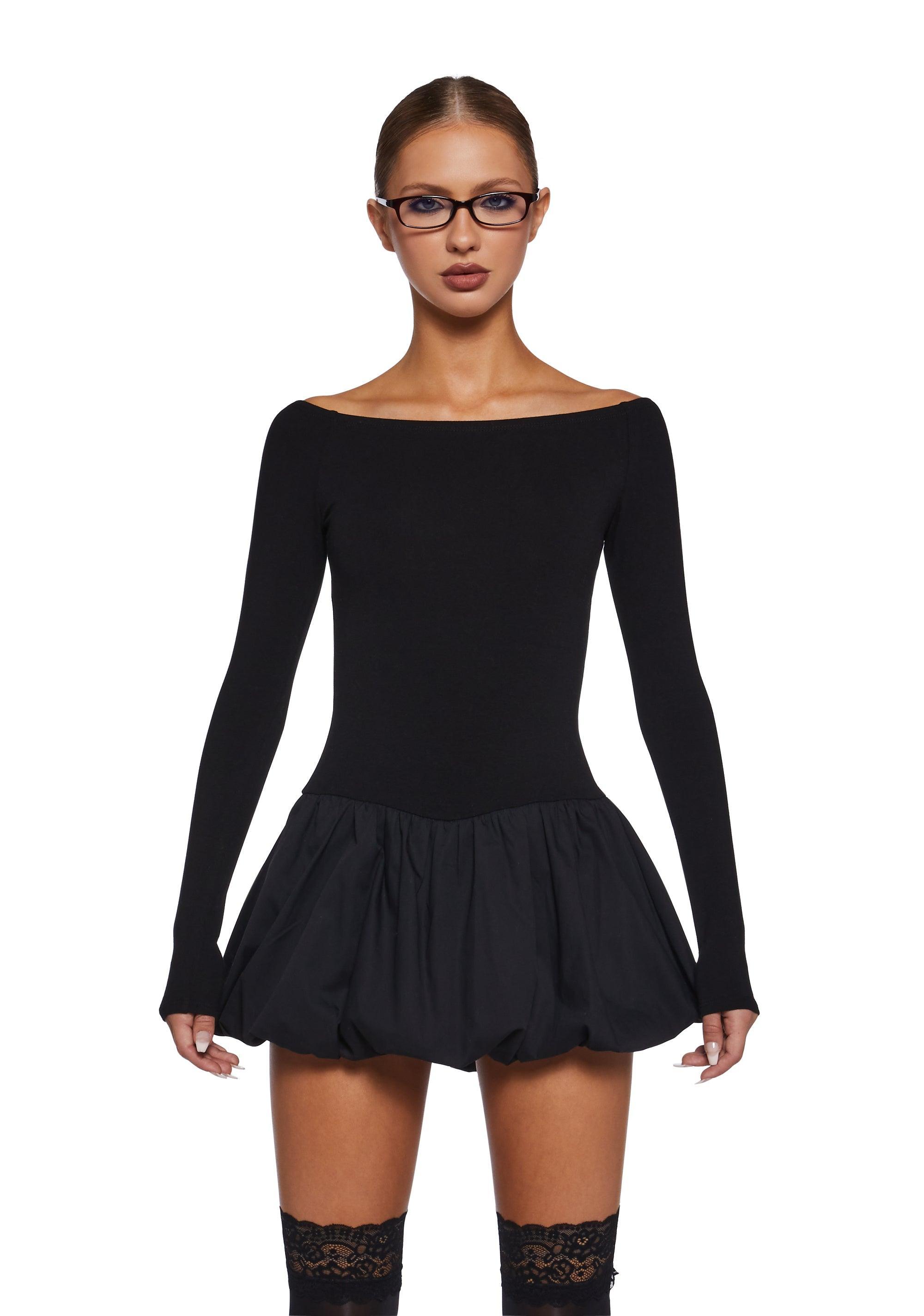 Stretchy Knit Bubble Skirt Mini Dress - Black Product Image