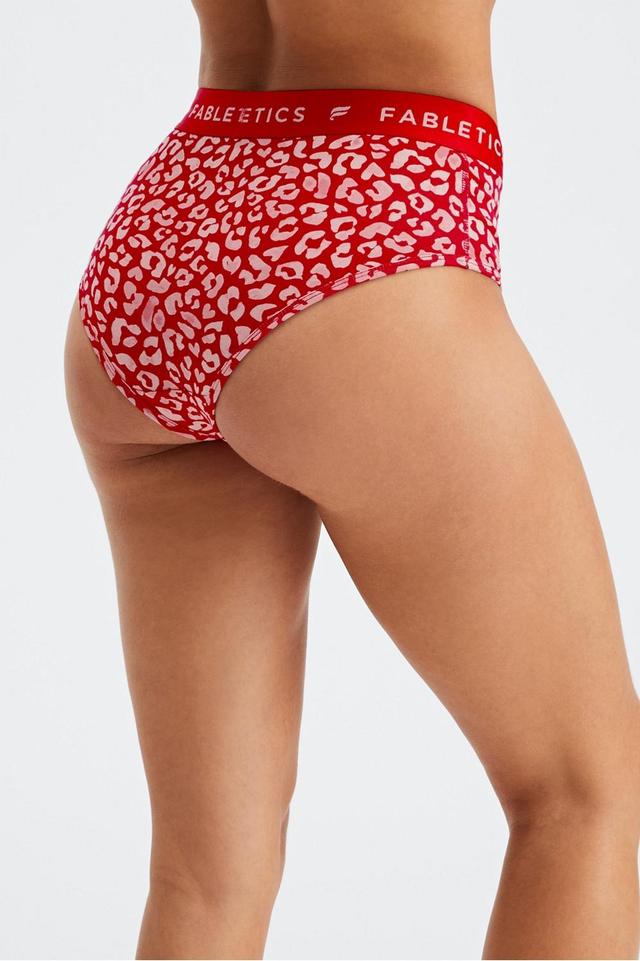 Fabletics 24-7 High-Waisted Brief Womens Haute Red Leopard Kiss Size XXL Product Image