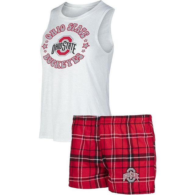 Womens Concepts Sport Scarlet/White Ohio State Buckeyes Ultimate Flannel Tank Top & Shorts Sleep Set Product Image