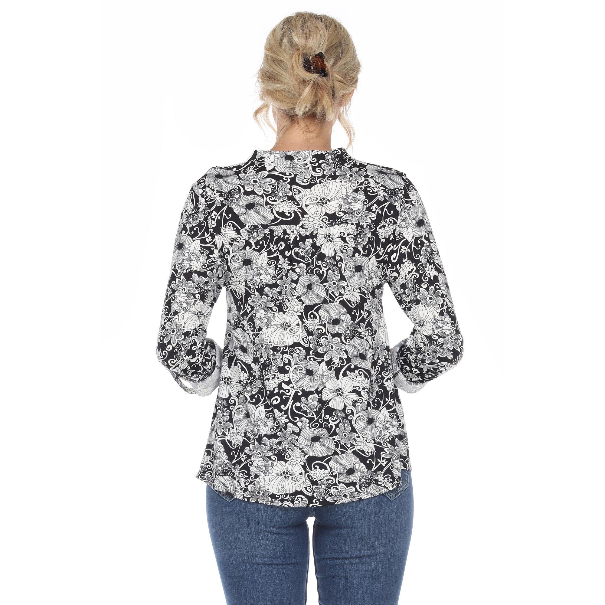 Pleated Long Sleeve Floral Print Blouse Product Image