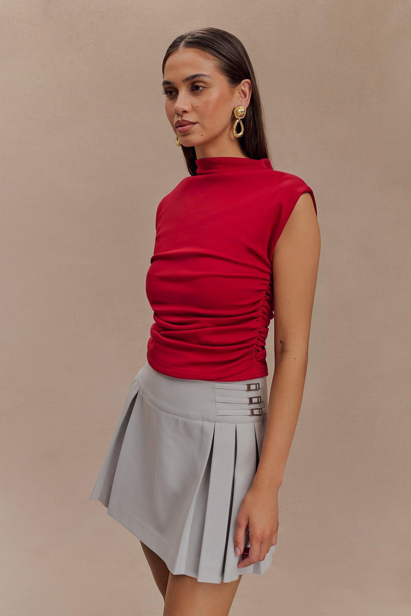 Ellia High Neck Sleeveless Top - Red Product Image