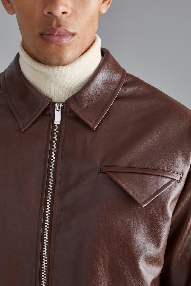 Mens Brown Boxy Pu Harrington, Brown Product Image