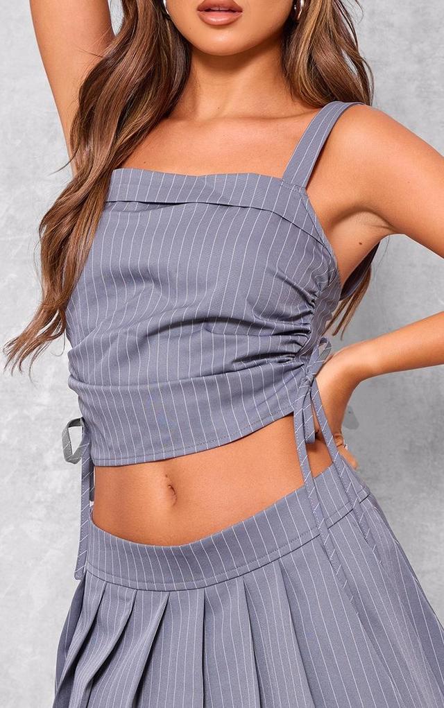 Grey Pinstripe Ruched Side Top Product Image