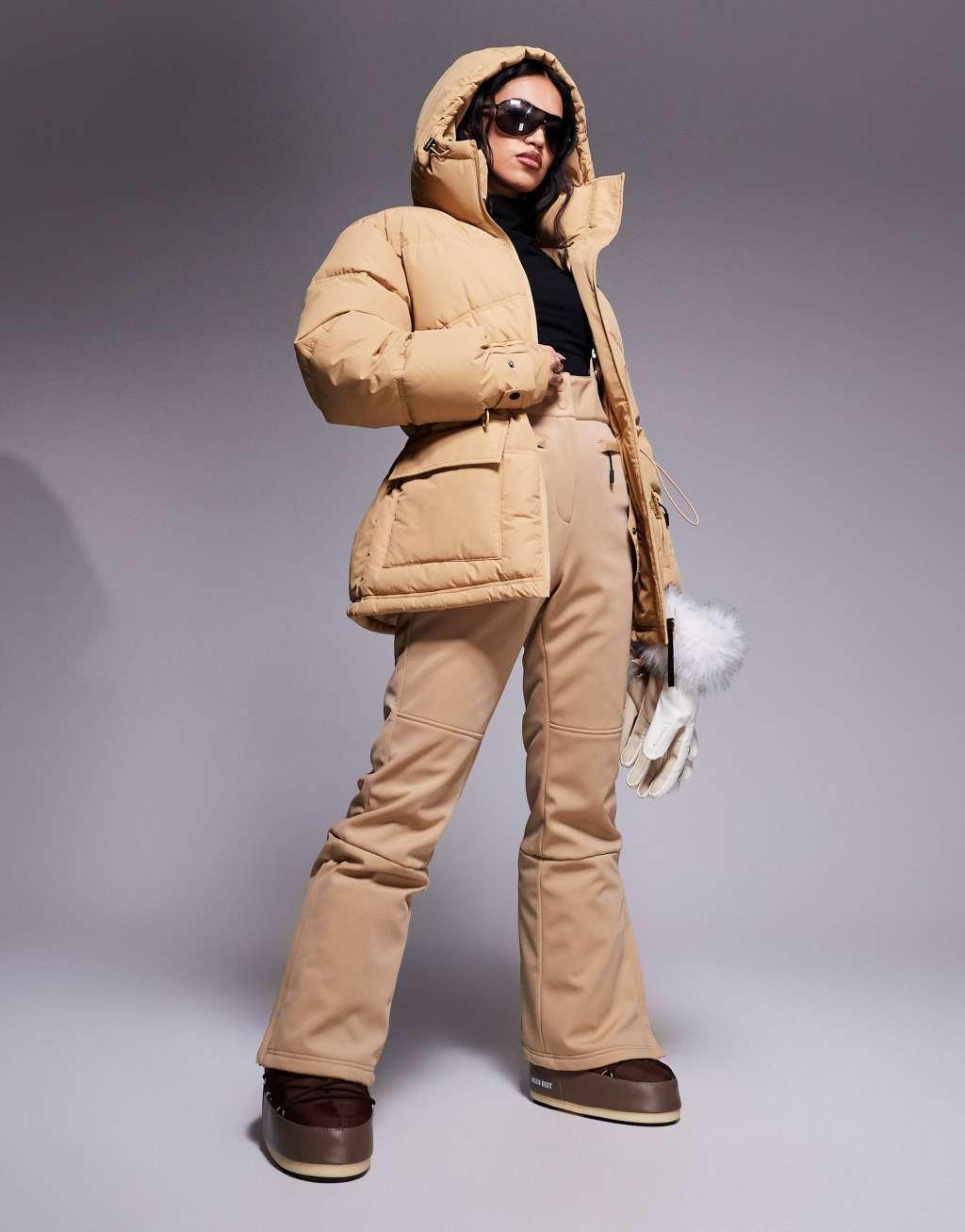 ASOS 4505 Ski drawstring waist insulated ski jacket with hood in caramel Product Image