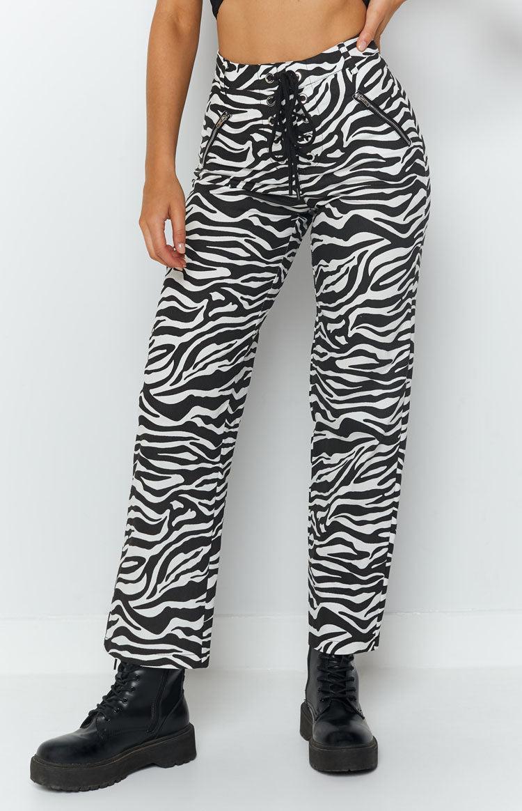 Tiger Lace Up Pants Zebra Product Image