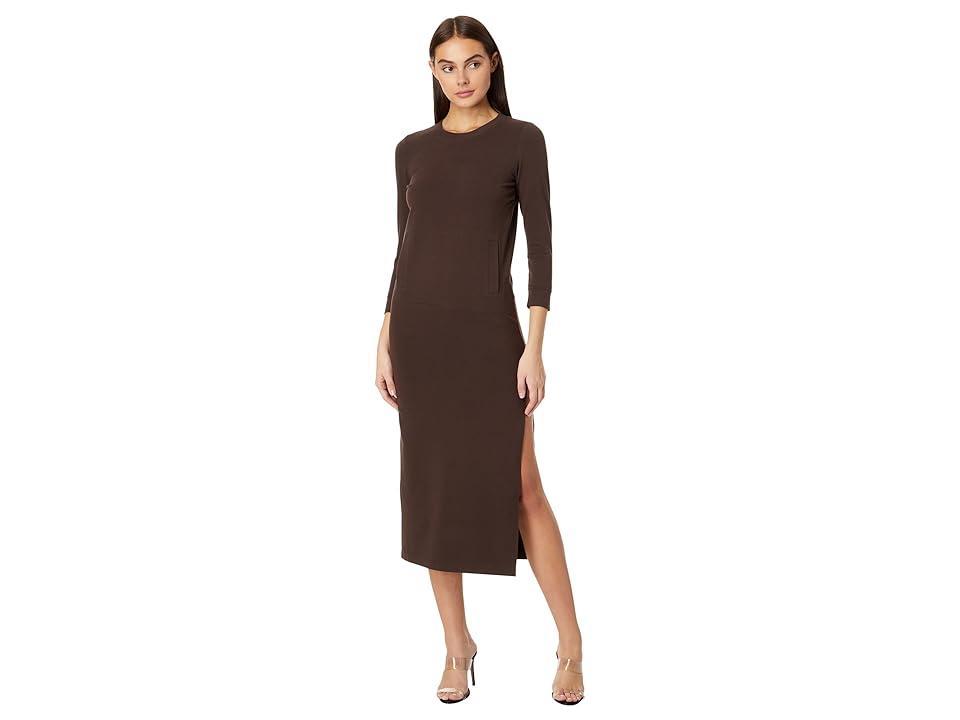 Norma Kamali 3/4 Sleeve Tailored Terry Gown (Chocolate) Women's Clothing Product Image