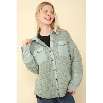 Green Oversized Quilted Cozy Shacket Jacket Female Product Image