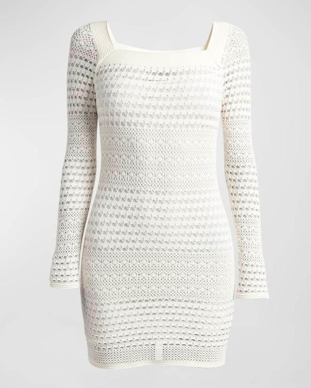 Square Neck Openwork Knit Mini Dress With Detachable Slip Product Image