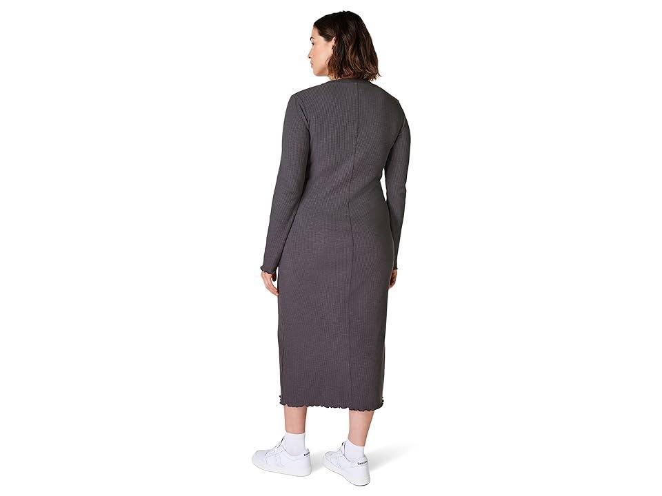 Sweaty Betty Ribbed Long Sleeve Midi Dress (Urban Grey) Women's Dress Product Image