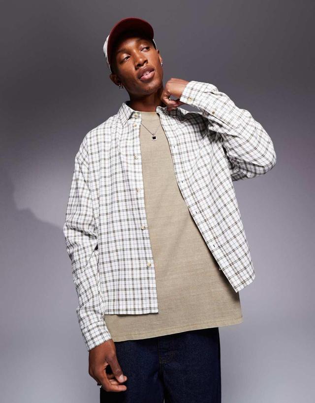 ASOS DESIGN boxy oversized shirt in neutral dad plaid Product Image