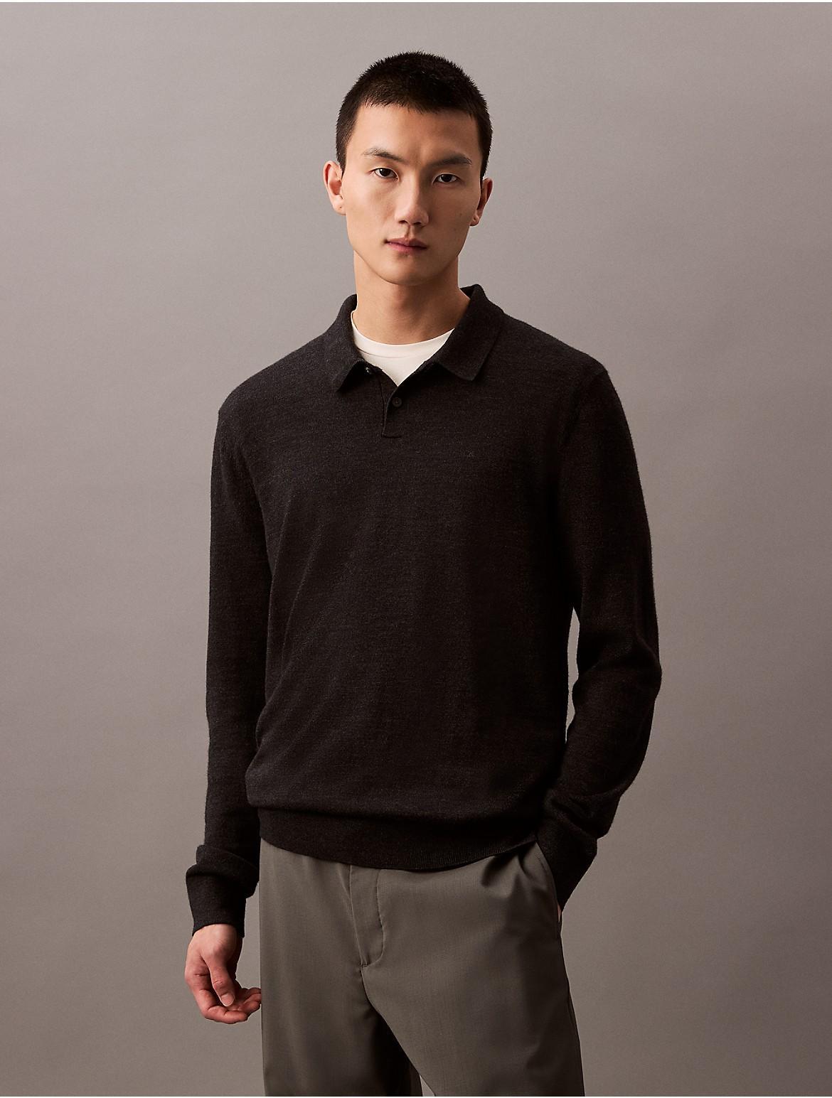 Calvin Klein Mens Extra Fine Merino Blend Polo Sweater - Black - M Product Image