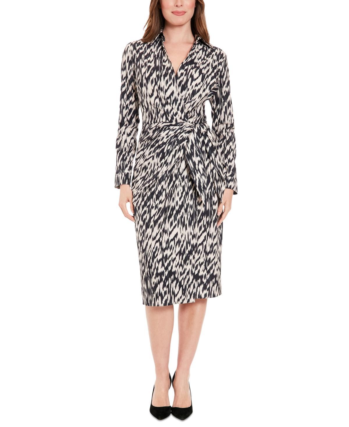 Womens London Times Faux Wrap Side Tie Midi Dress Product Image