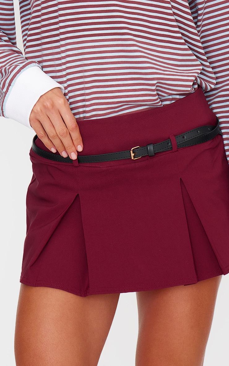 Burgundy Stretch Woven Low Rise Belted Skort Product Image