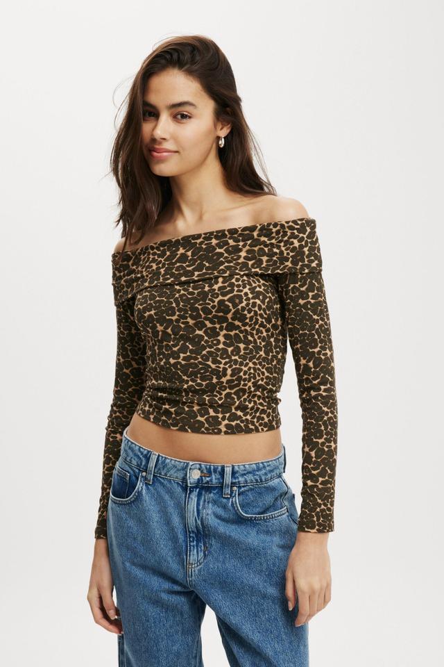 Cotton On Women - Staple Rib Off Shoulder Long Sleeve Top - Kate leopard Product Image