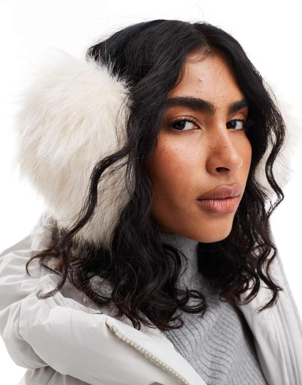 ASOS DESIGN oversized ear muffs in cream faux fur Product Image