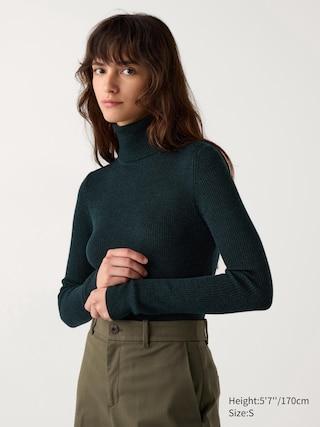 Womens Merino Ribbed Turtleneck Sweater Dark Green 2XL UNIQLO US Product Image