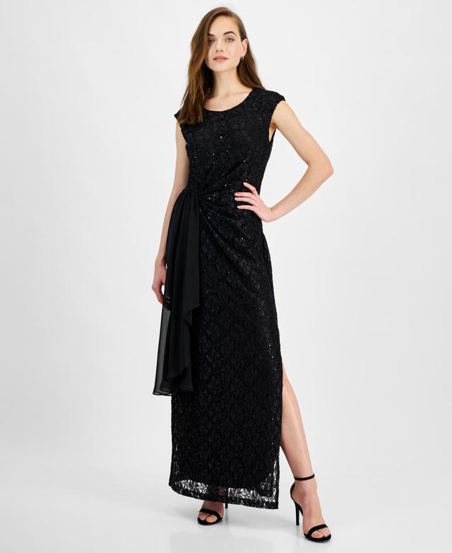 Connected Womens Side-Draped Lace Maxi Dress Product Image