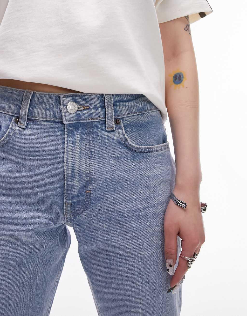 Topshop Petite cropped mid rise straight jeans in bleach  Product Image