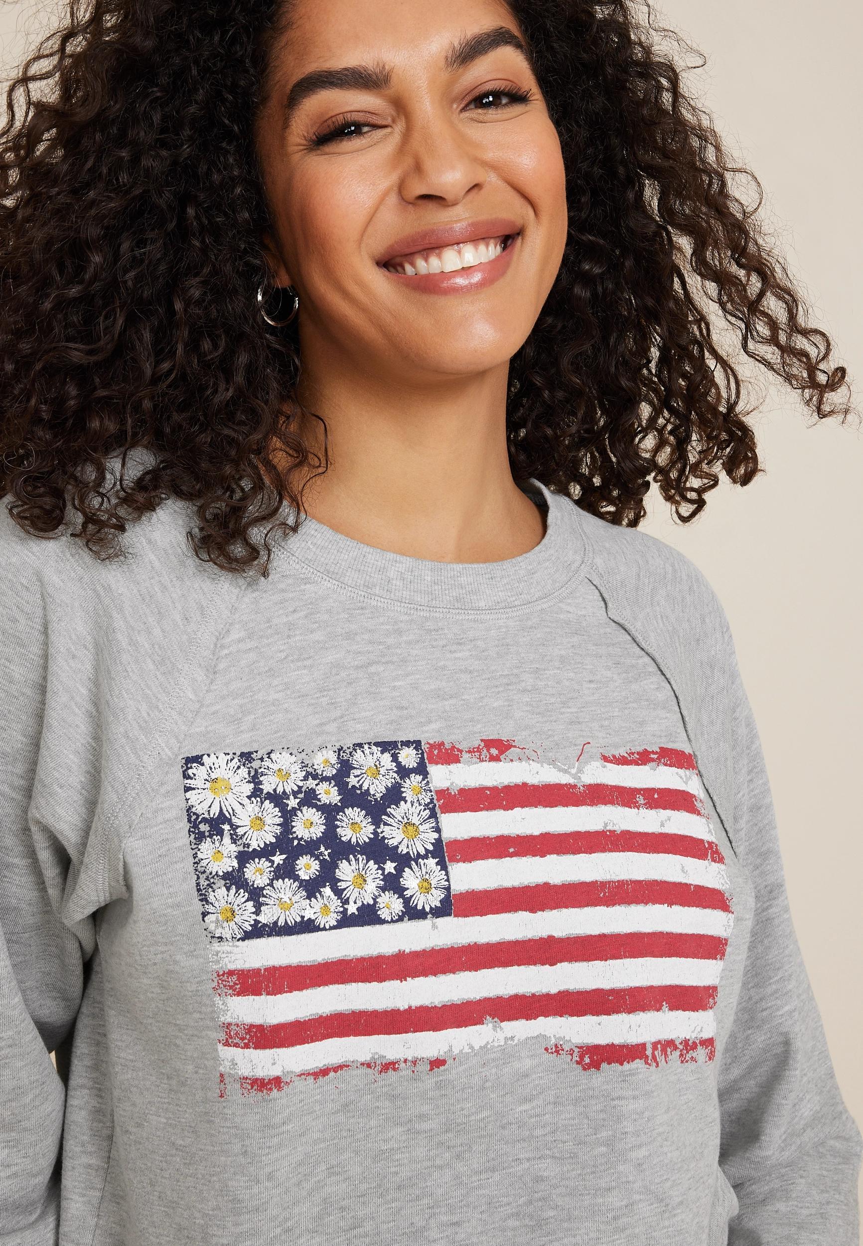 Floral American Flag Relaxed Fit Sweatshirt Product Image