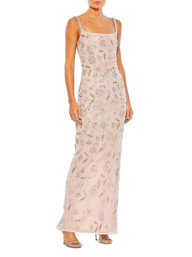 Womens Beaded Floral Column Gown Product Image