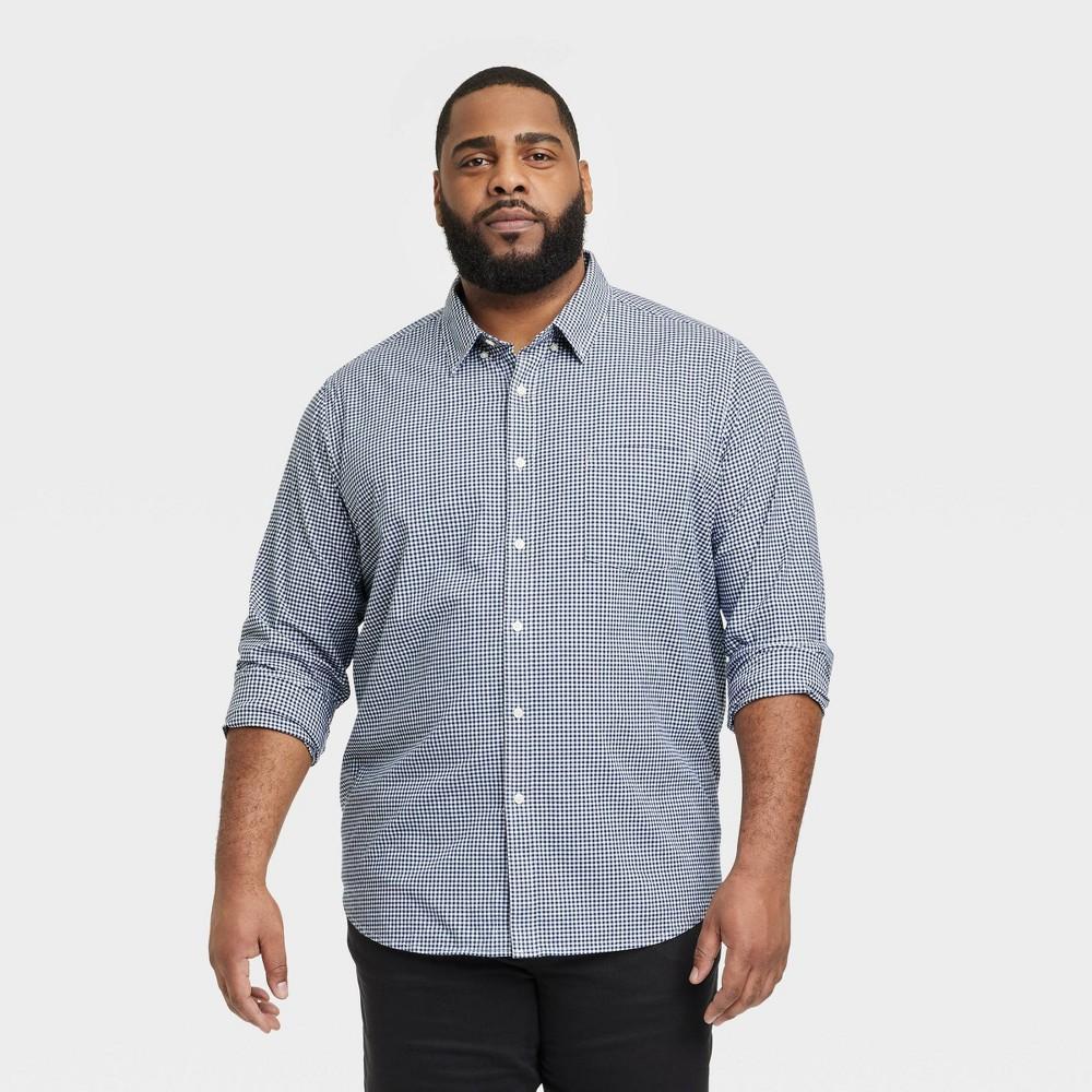 Mens Big & Tall Every Wear Long Sleeve Button-Down Shirt - Goodfellow & Co Navy Gingham 4XLT, Blue Gingham Product Image