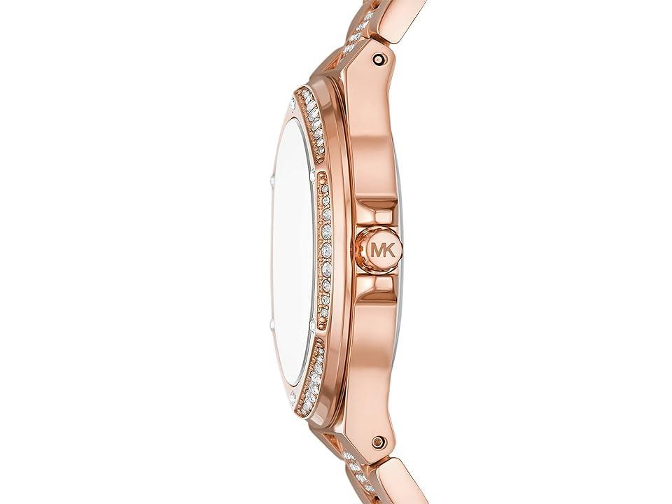 Michael Kors Womens Lennox Three-Hand Gold Stainless Steel Mesh Bracelet Watch Product Image